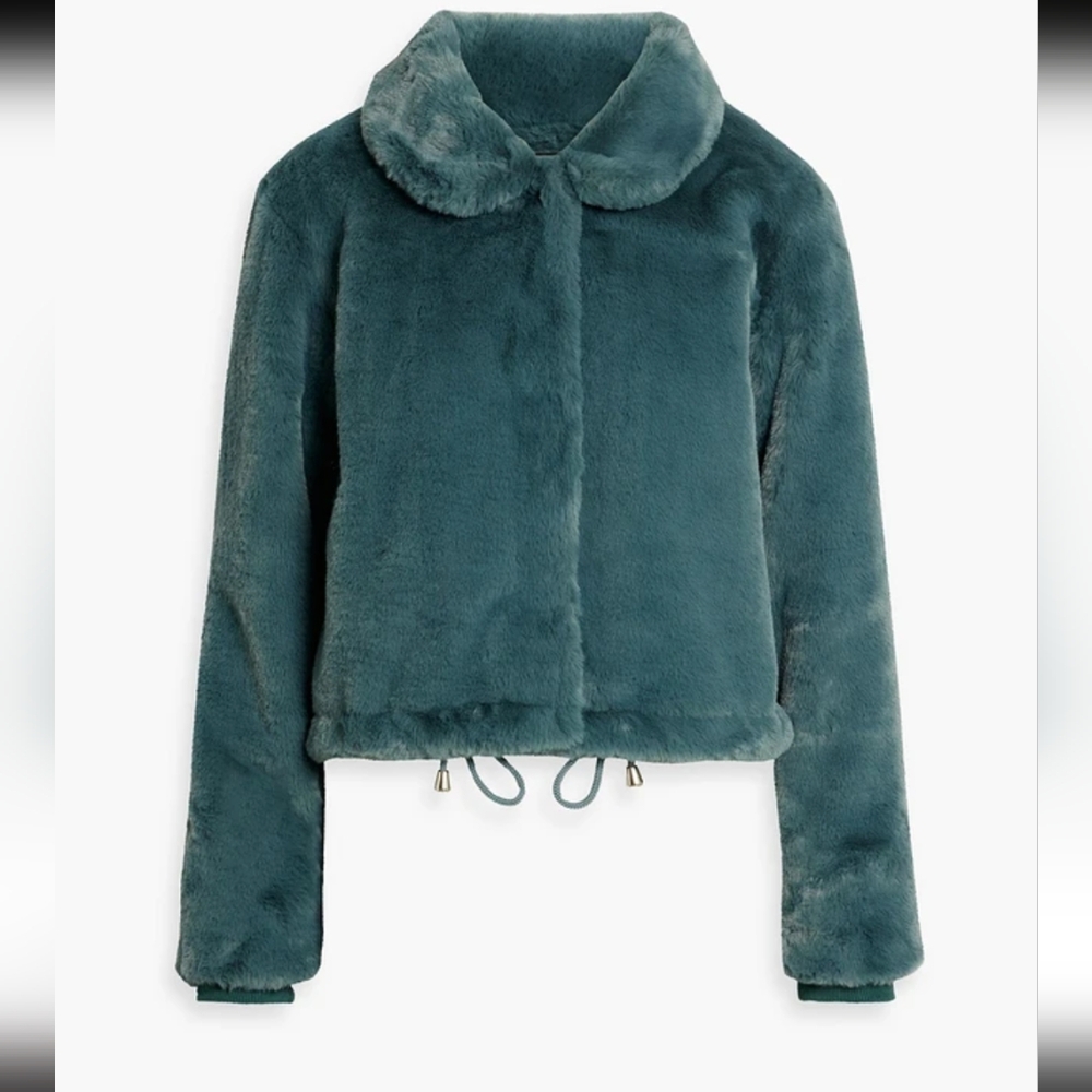 Muubaa Blue Cropped Faux Fur Coat